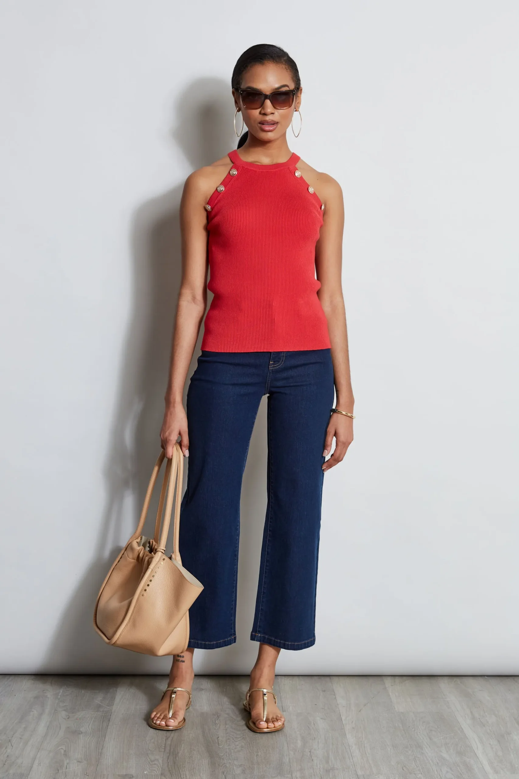 Elie Tahari Tops & Sweaters-Halter Button Rib Tank ROSEPARADE