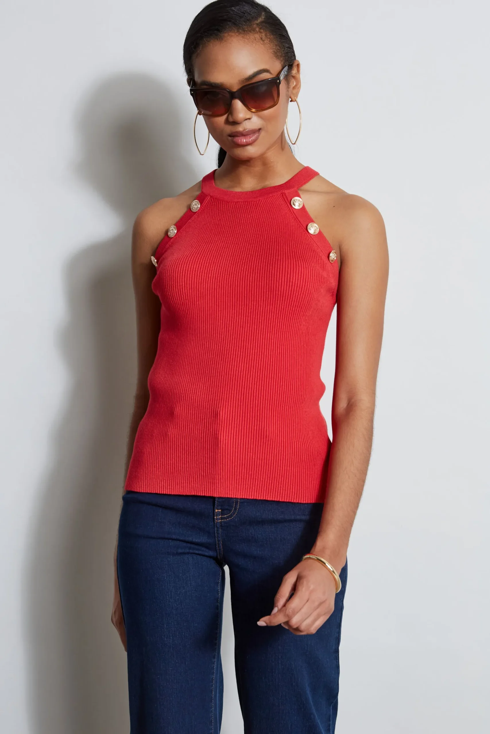 Elie Tahari Tops & Sweaters-Halter Button Rib Tank ROSEPARADE