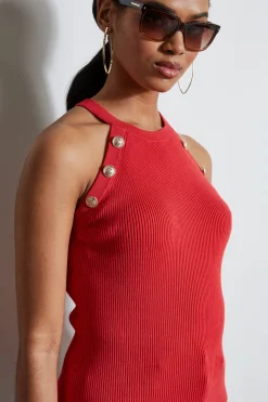 Elie Tahari Tops & Sweaters-Halter Button Rib Tank ROSEPARADE