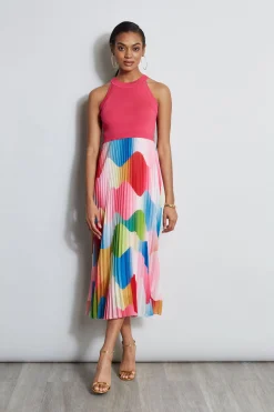 Elie Tahari Dresses & Jumpsuits|Midi Dresses-Halter Pleated Print Midi Dress DAYDREAMHAZEPRINT