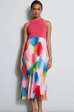 Elie Tahari Dresses & Jumpsuits|Midi Dresses-Halter Pleated Print Midi Dress DAYDREAMHAZEPRINT