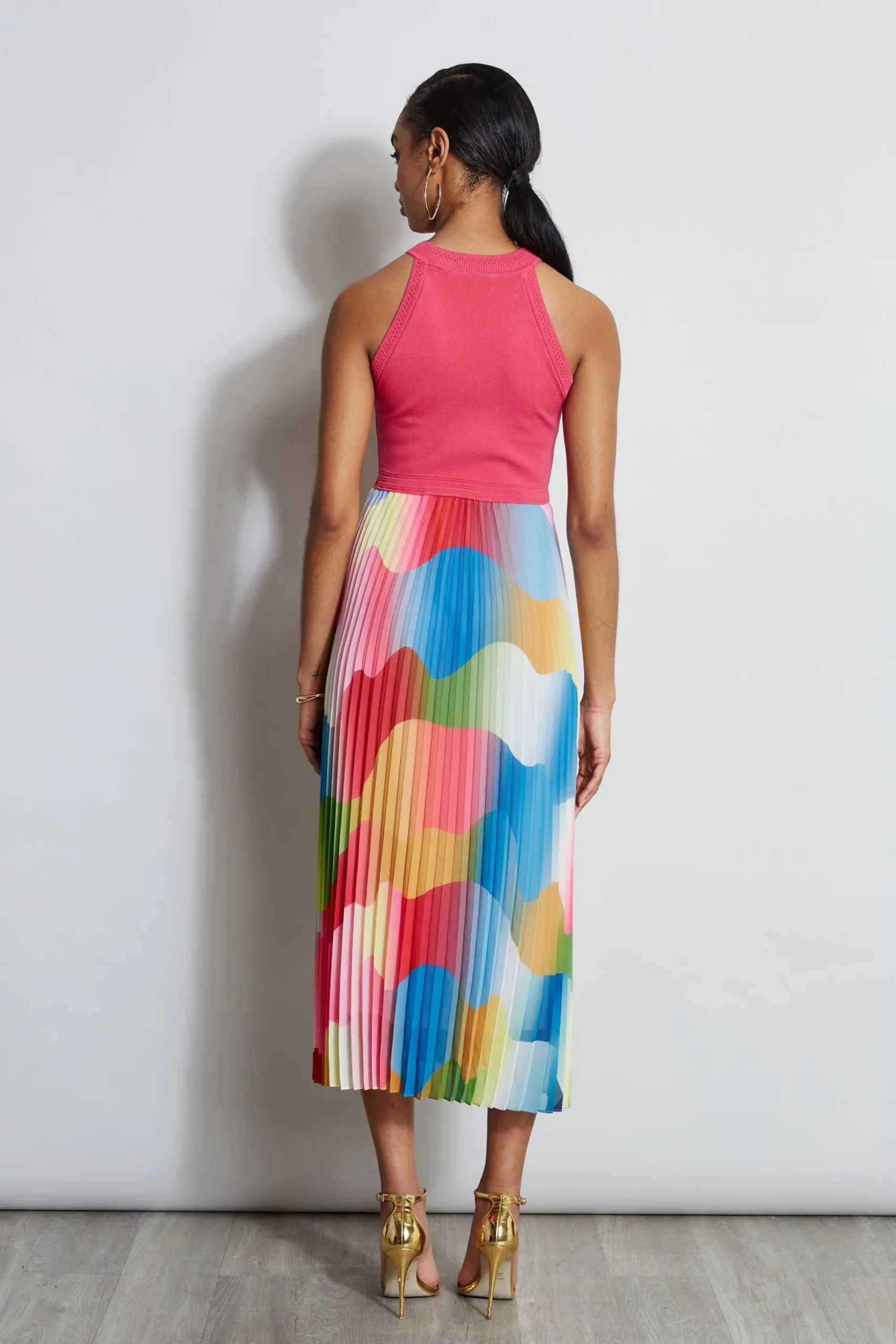 Elie Tahari Dresses & Jumpsuits|Midi Dresses-Halter Pleated Print Midi Dress DAYDREAMHAZEPRINT
