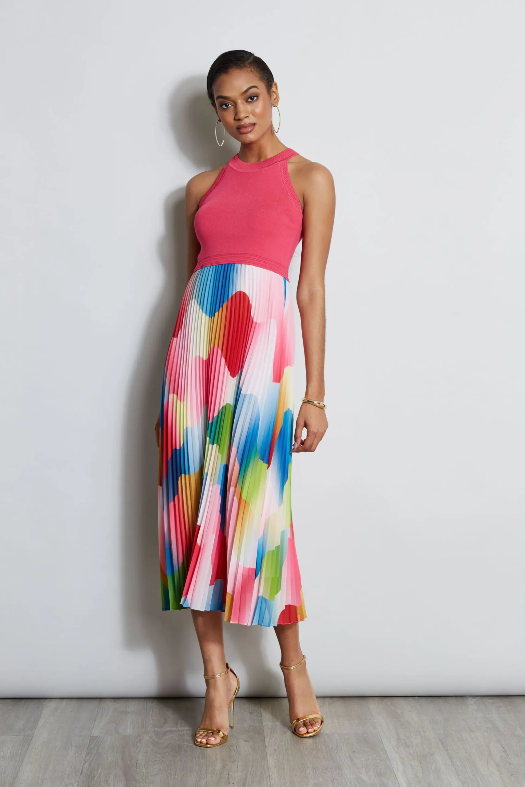 Elie Tahari Dresses & Jumpsuits|Midi Dresses-Halter Pleated Print Midi Dress DAYDREAMHAZEPRINT