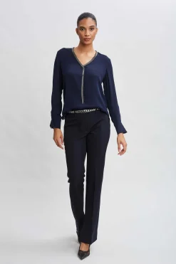 Elie Tahari Bottoms-Inseam Slit Flare Pant STARGAZER