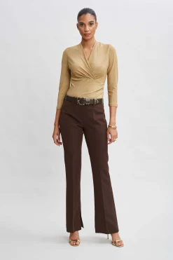 Elie Tahari Bottoms-Inseam Slit Flare Pant WOOD