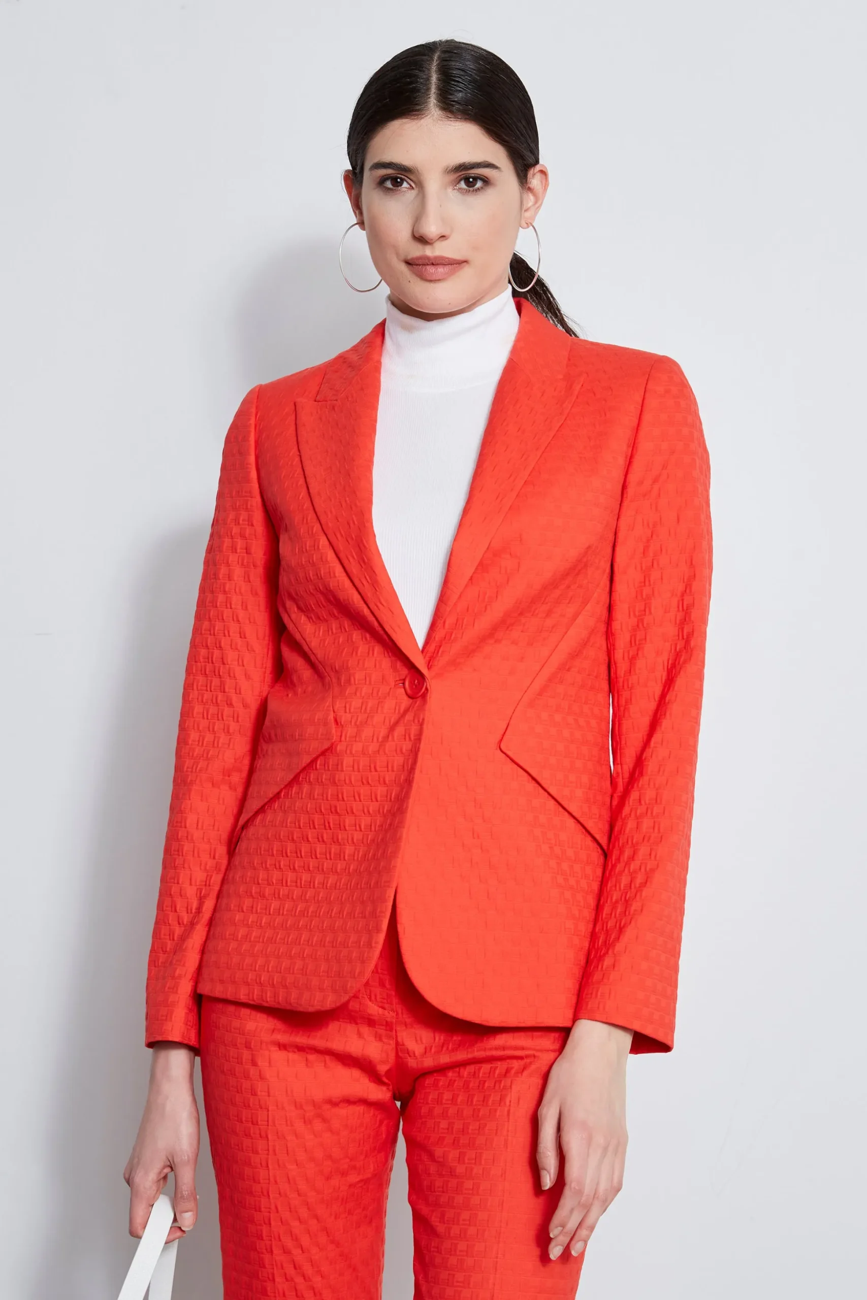 Elie Tahari Jackets & Blazers-Jacquard Stretch Panel Blazer TOMATO