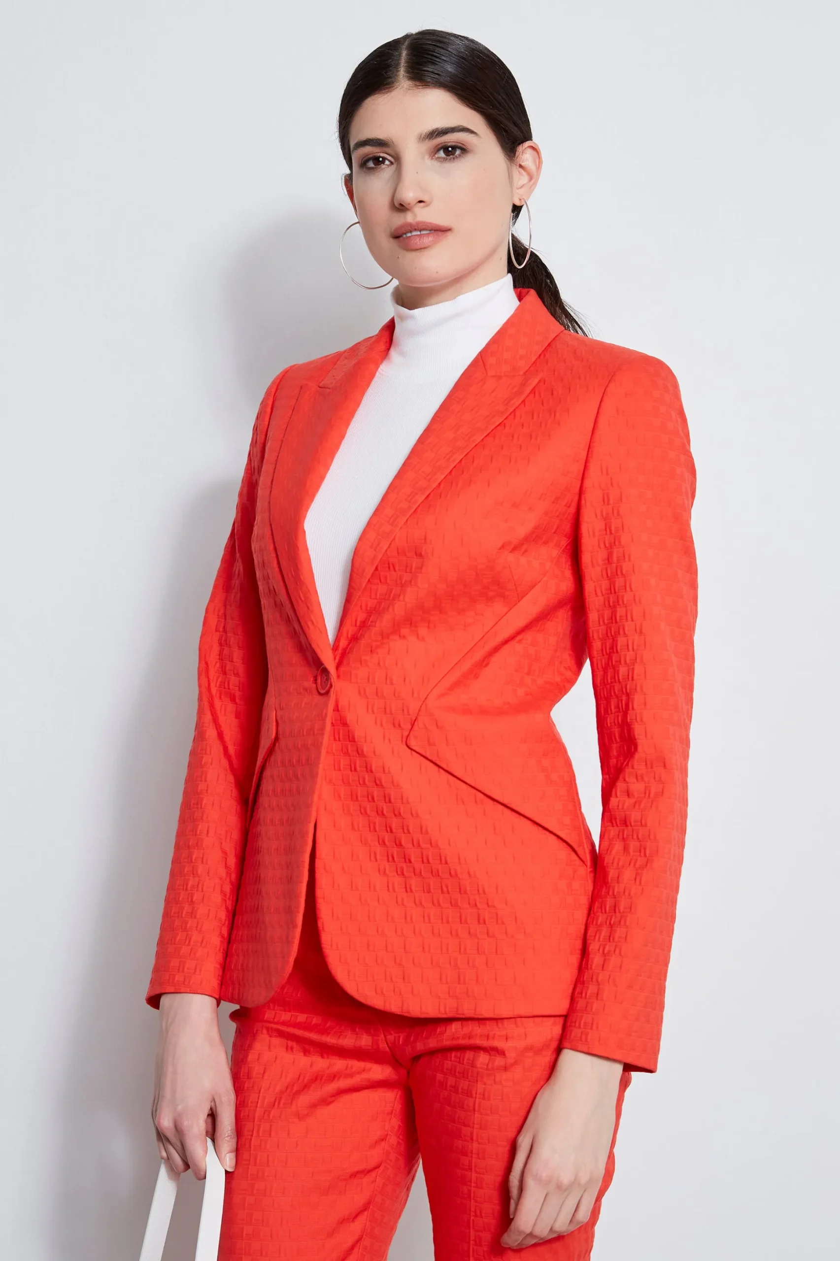 Elie Tahari Jackets & Blazers-Jacquard Stretch Panel Blazer TOMATO