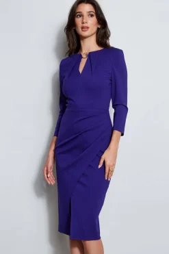 Elie Tahari Dresses & Jumpsuits|Long Sleeve Dresses-Keyhole Ring Wrap Dress GRAPE