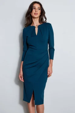 Elie Tahari Dresses & Jumpsuits|Long Sleeve Dresses-Keyhole Ring Wrap Dress OCEAN