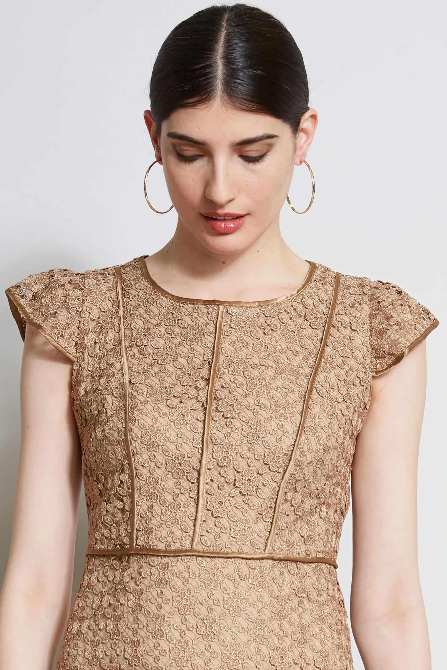 Elie Tahari Dresses & Jumpsuits|Midi Dresses-Lace Flutter Sleeve Dress GOLD