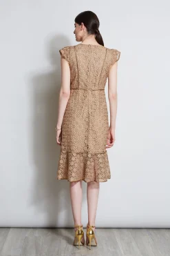 Elie Tahari Dresses & Jumpsuits|Midi Dresses-Lace Flutter Sleeve Dress GOLD