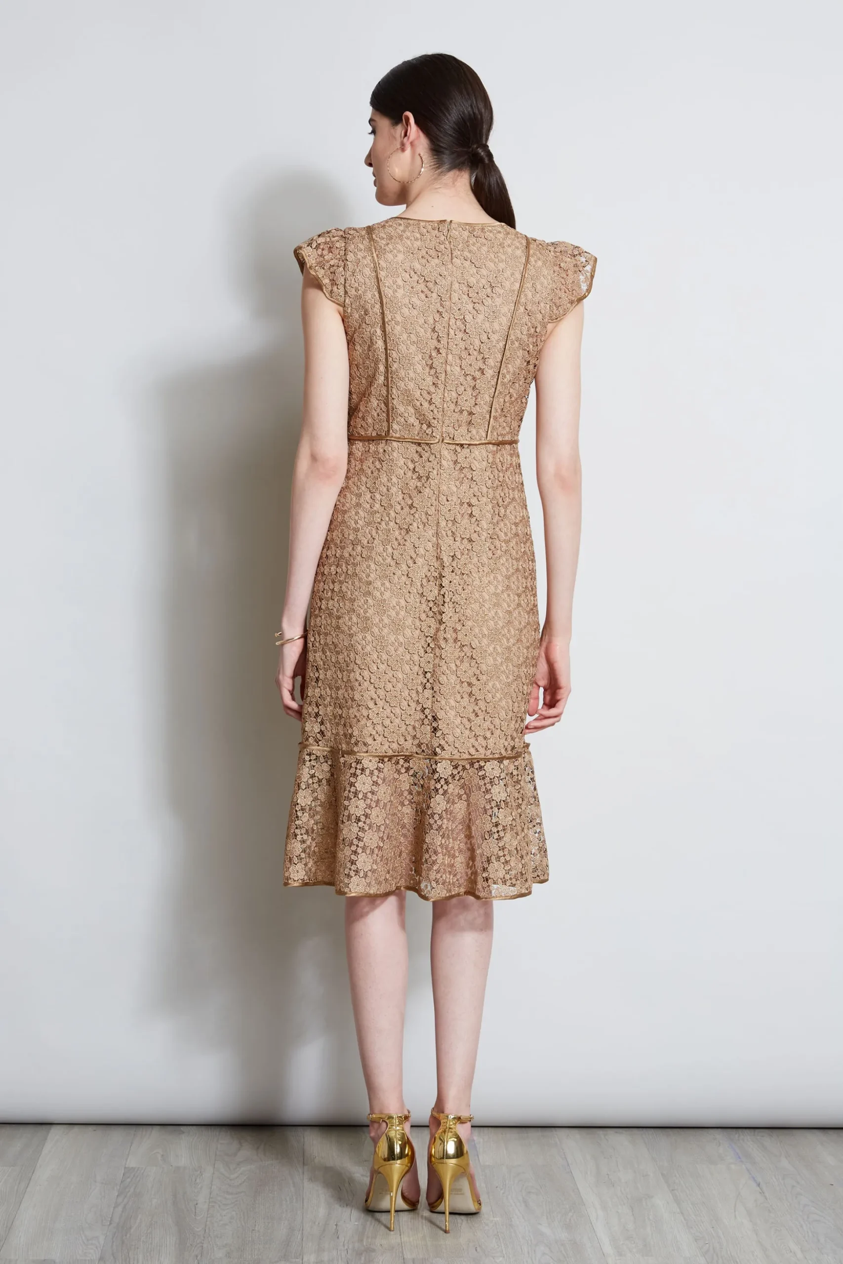 Elie Tahari Dresses & Jumpsuits|Midi Dresses-Lace Flutter Sleeve Dress GOLD