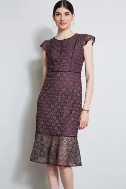 Elie Tahari Dresses & Jumpsuits|Midi Dresses-Lace Flutter Sleeve Dress PLUM
