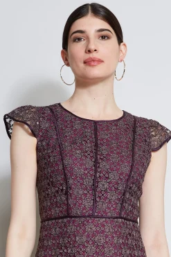 Elie Tahari Dresses & Jumpsuits|Midi Dresses-Lace Flutter Sleeve Dress PLUM