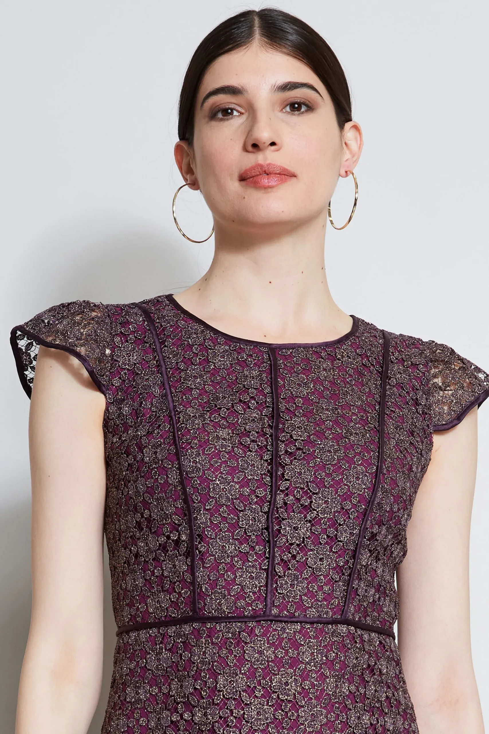 Elie Tahari Dresses & Jumpsuits|Midi Dresses-Lace Flutter Sleeve Dress PLUM