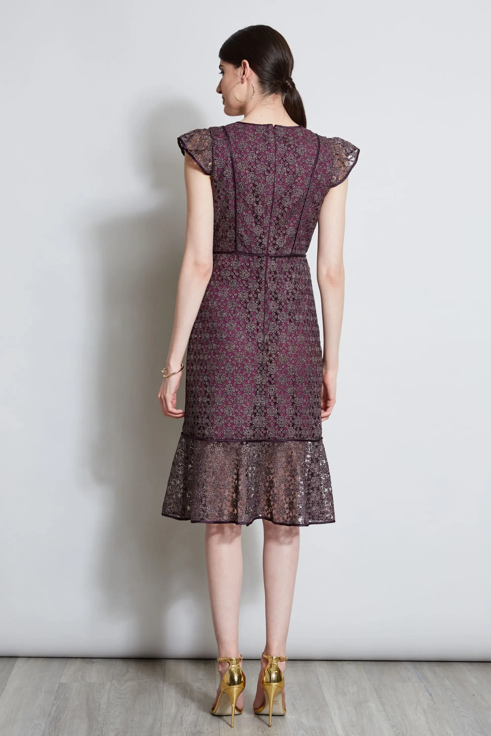 Elie Tahari Dresses & Jumpsuits|Midi Dresses-Lace Flutter Sleeve Dress PLUM