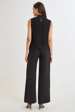 Elie Tahari Tops & Sweaters-Lace Insert Crinkle Silk Chiffon Shirt BLACK