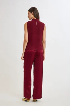 Elie Tahari Tops & Sweaters-Lace Insert Crinkle Silk Chiffon Shirt SANGRIA
