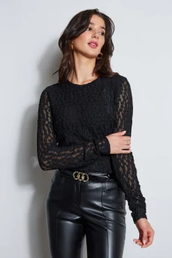 Elie Tahari Tops & Sweaters-Lace Long Sleeve Knit BLACK