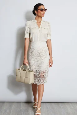Elie Tahari Bottoms-Lace Skirt FLOUR