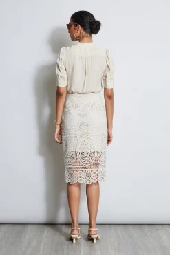 Elie Tahari Bottoms-Lace Skirt FLOUR