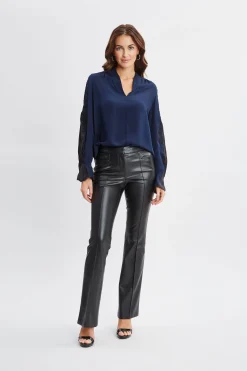 Elie Tahari Tops & Sweaters-Lace Sleeve Silk Shirt MIDNIGHT