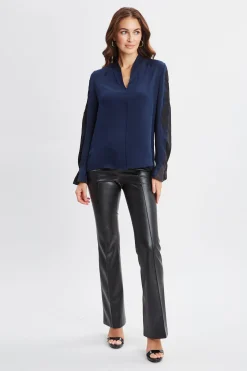 Elie Tahari Tops & Sweaters-Lace Sleeve Silk Shirt MIDNIGHT
