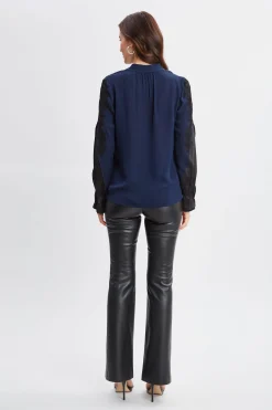 Elie Tahari Tops & Sweaters-Lace Sleeve Silk Shirt MIDNIGHT