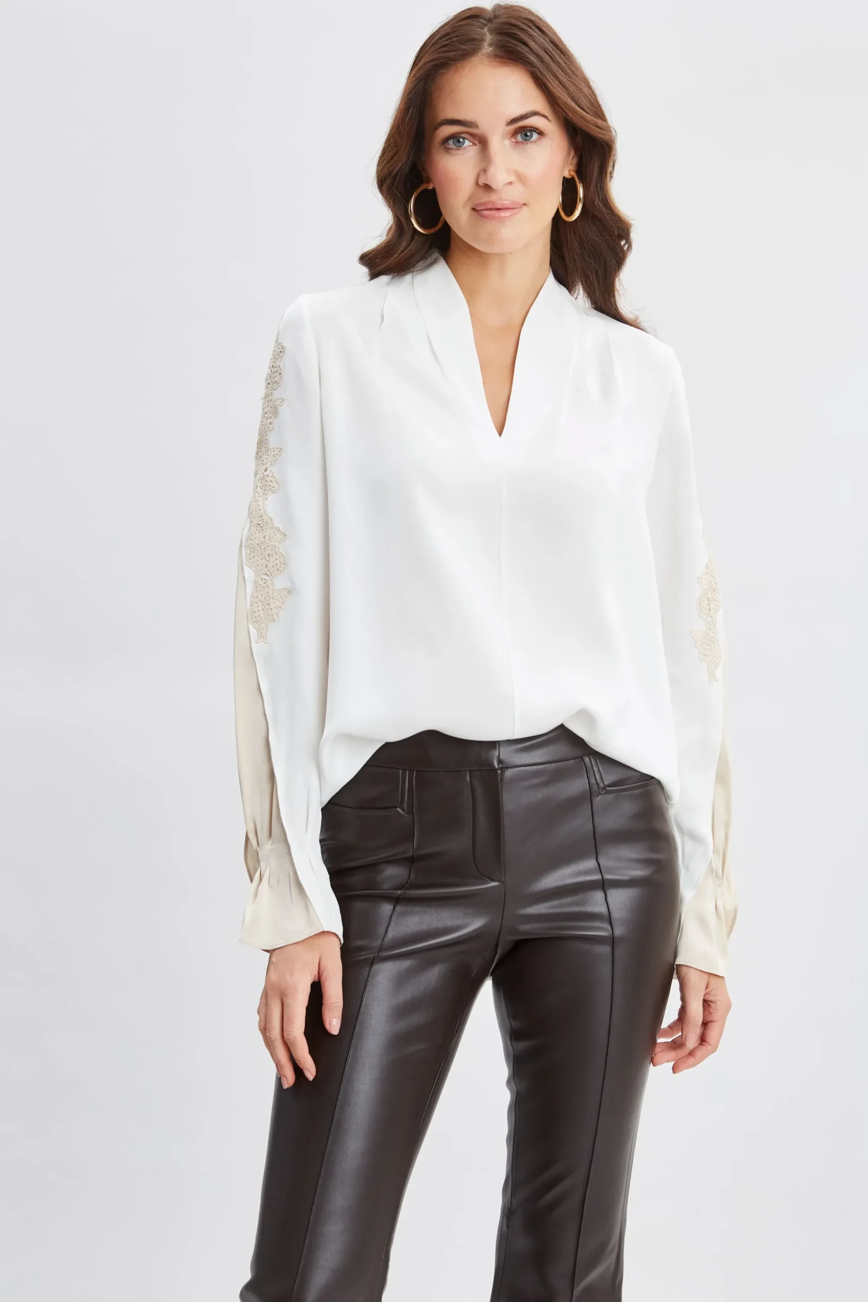 Elie Tahari Tops & Sweaters-Lace Sleeve Silk Shirt FRESHPEARL