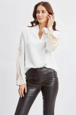 Elie Tahari Tops & Sweaters-Lace Sleeve Silk Shirt FRESHPEARL