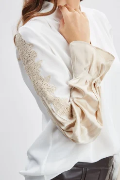 Elie Tahari Tops & Sweaters-Lace Sleeve Silk Shirt FRESHPEARL