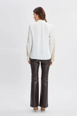 Elie Tahari Tops & Sweaters-Lace Sleeve Silk Shirt FRESHPEARL