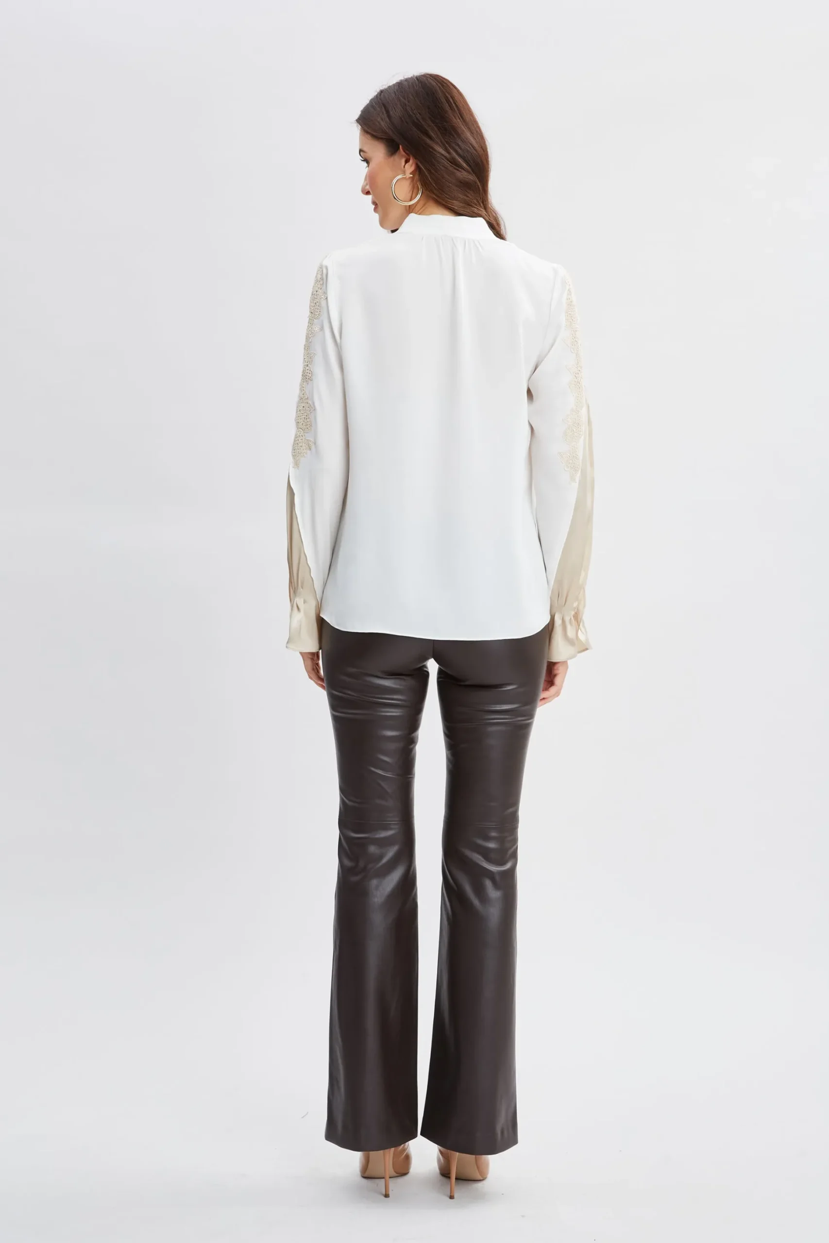 Elie Tahari Tops & Sweaters-Lace Sleeve Silk Shirt FRESHPEARL