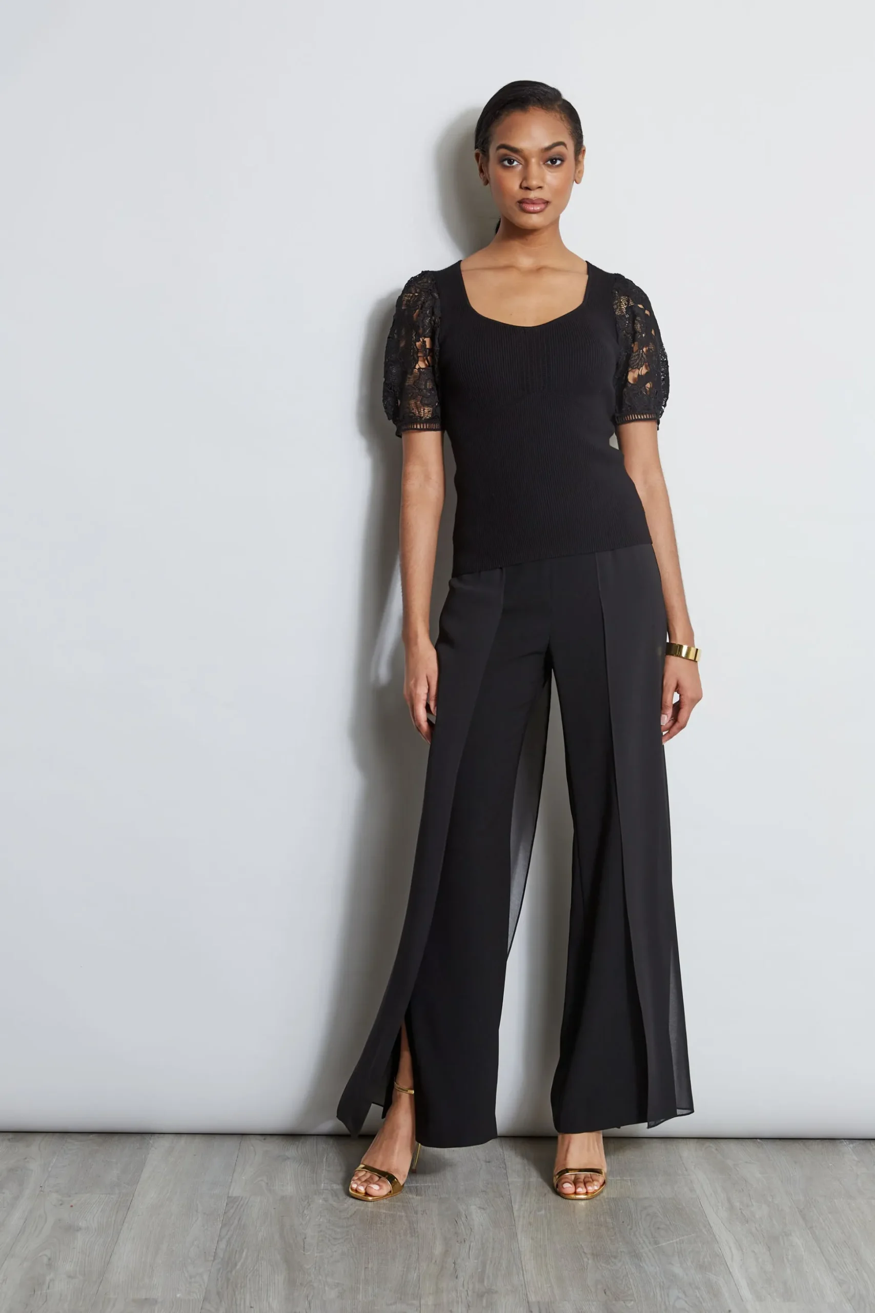 Elie Tahari Tops & Sweaters-Lace Sleeve Sweater NOIR