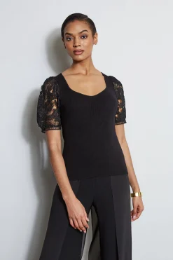 Elie Tahari Tops & Sweaters-Lace Sleeve Sweater NOIR