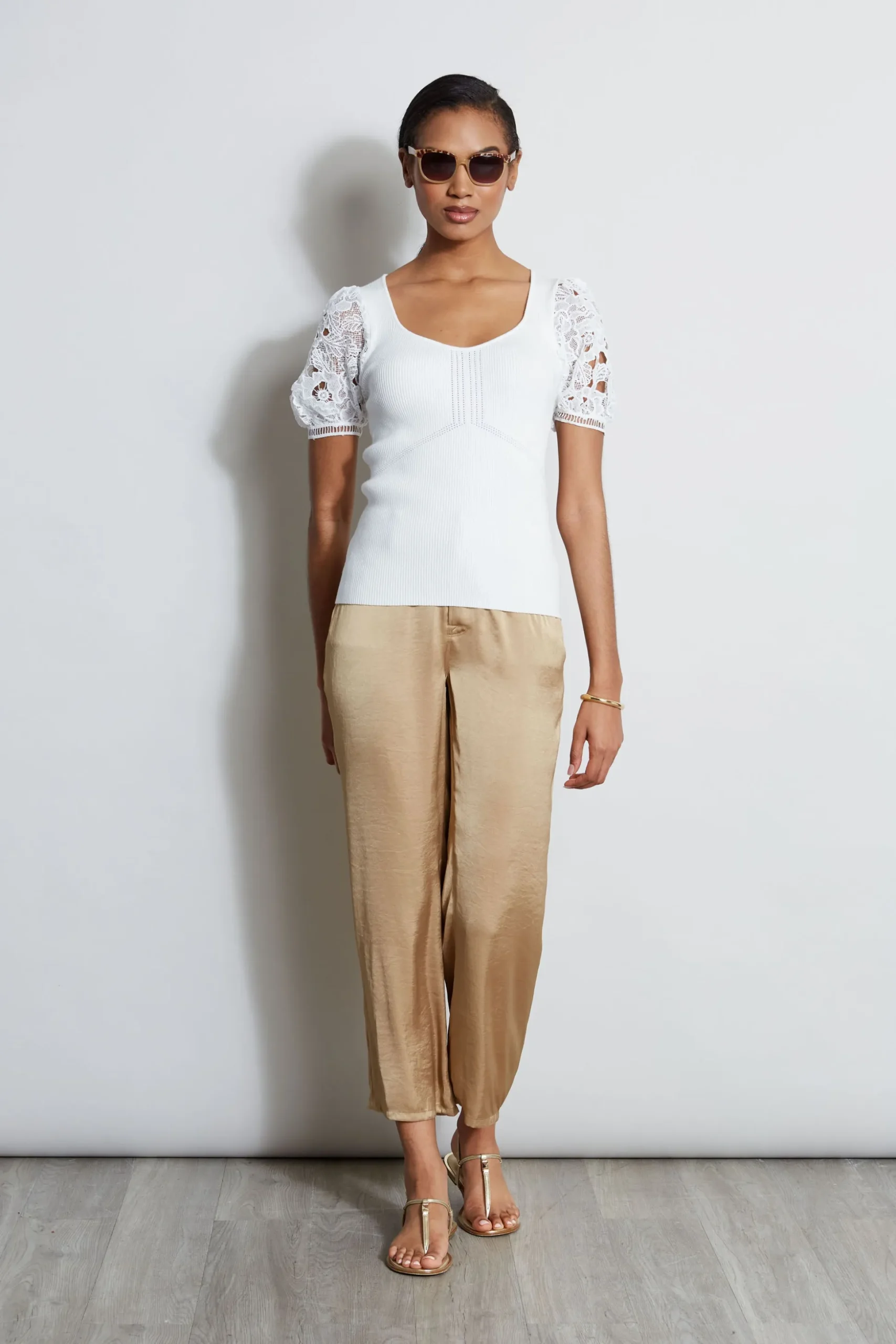 Elie Tahari Tops & Sweaters-Lace Sleeve Sweater SkyWhite