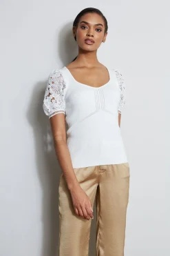 Elie Tahari Tops & Sweaters-Lace Sleeve Sweater SkyWhite