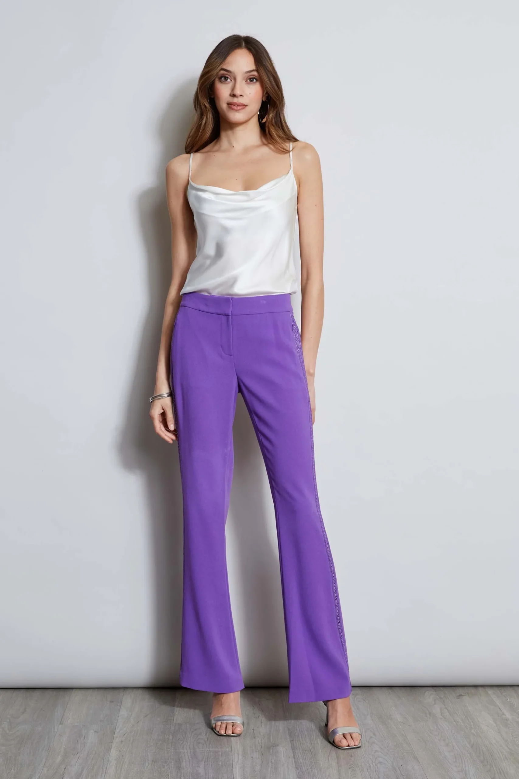 Elie Tahari Bottoms-Lace Trim Fit & Flare Pant VIOLET