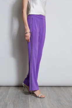 Elie Tahari Bottoms-Lace Trim Fit & Flare Pant VIOLET