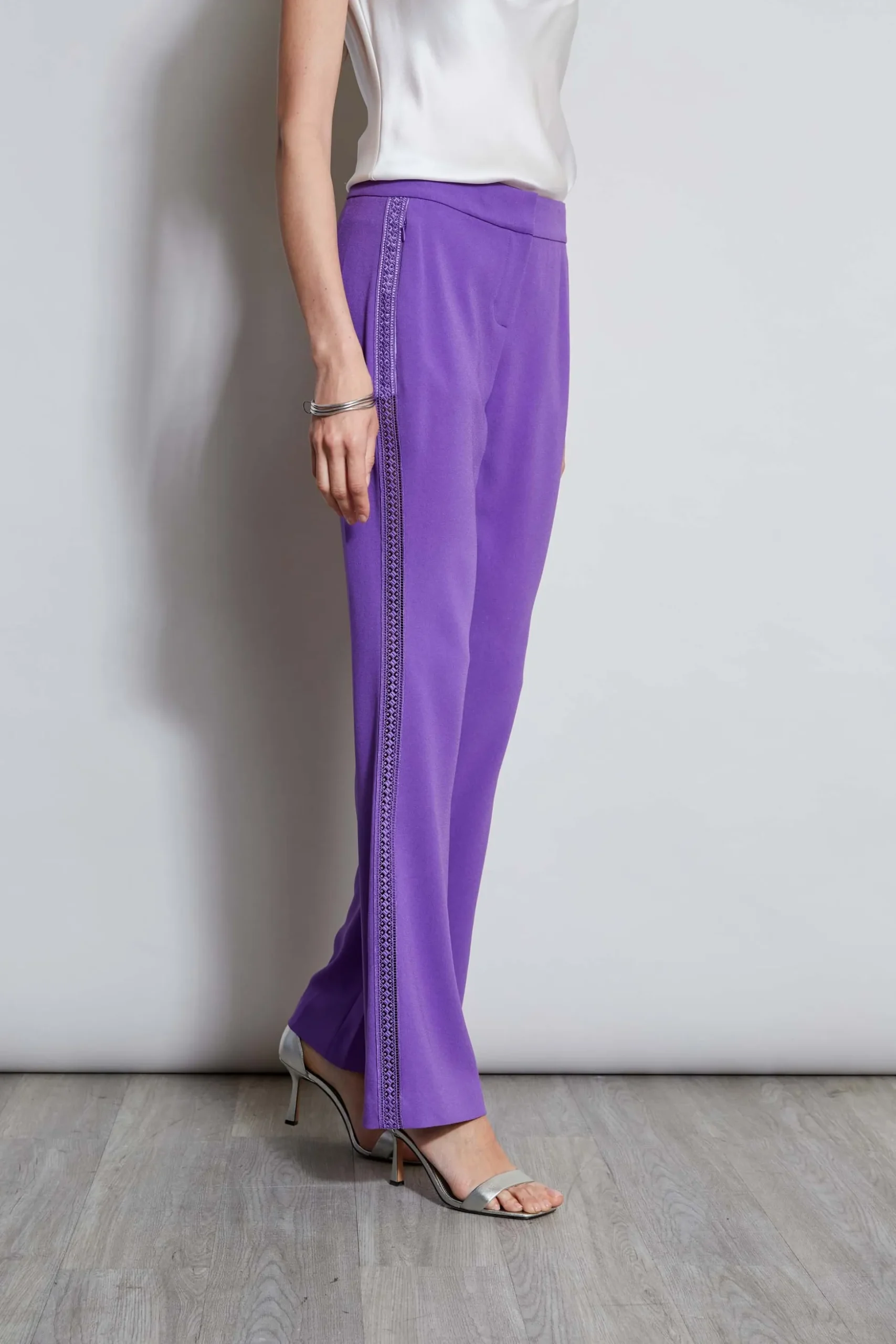 Elie Tahari Bottoms-Lace Trim Fit & Flare Pant VIOLET