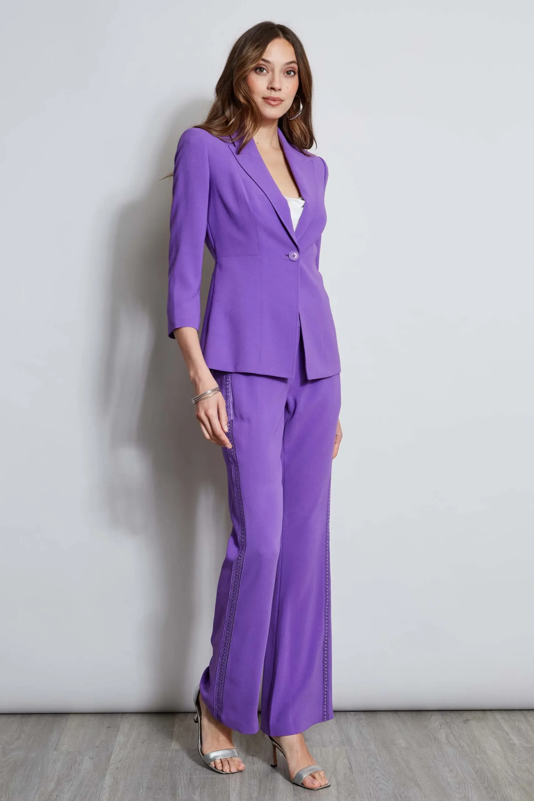 Elie Tahari Bottoms-Lace Trim Fit & Flare Pant VIOLET
