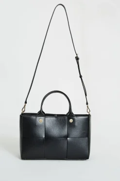 Elie Tahari Suiting|Fragrance-Leather Weave Handbag BLACK