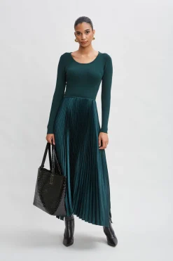 Elie Tahari Dresses & Jumpsuits|Long Sleeve Dresses-Long Sleeve Knit Pleated Dress JUNIPER