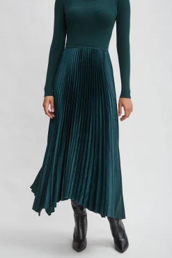Elie Tahari Dresses & Jumpsuits|Long Sleeve Dresses-Long Sleeve Knit Pleated Dress JUNIPER