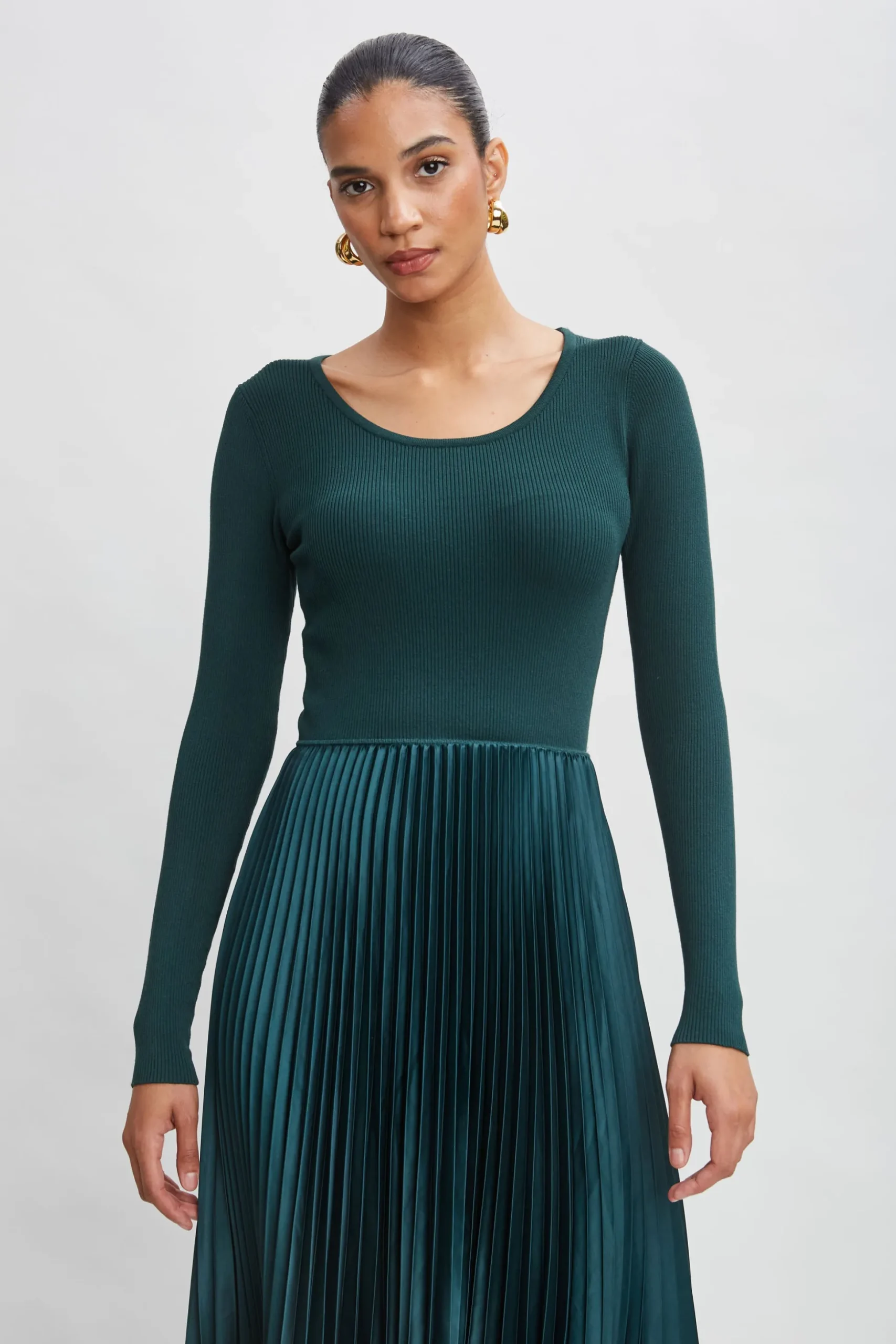 Elie Tahari Dresses & Jumpsuits|Long Sleeve Dresses-Long Sleeve Knit Pleated Dress JUNIPER