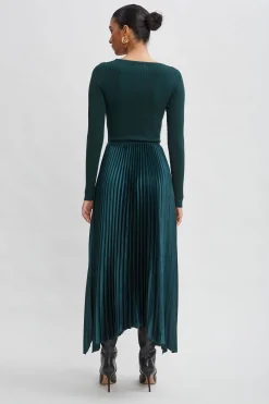 Elie Tahari Dresses & Jumpsuits|Long Sleeve Dresses-Long Sleeve Knit Pleated Dress JUNIPER
