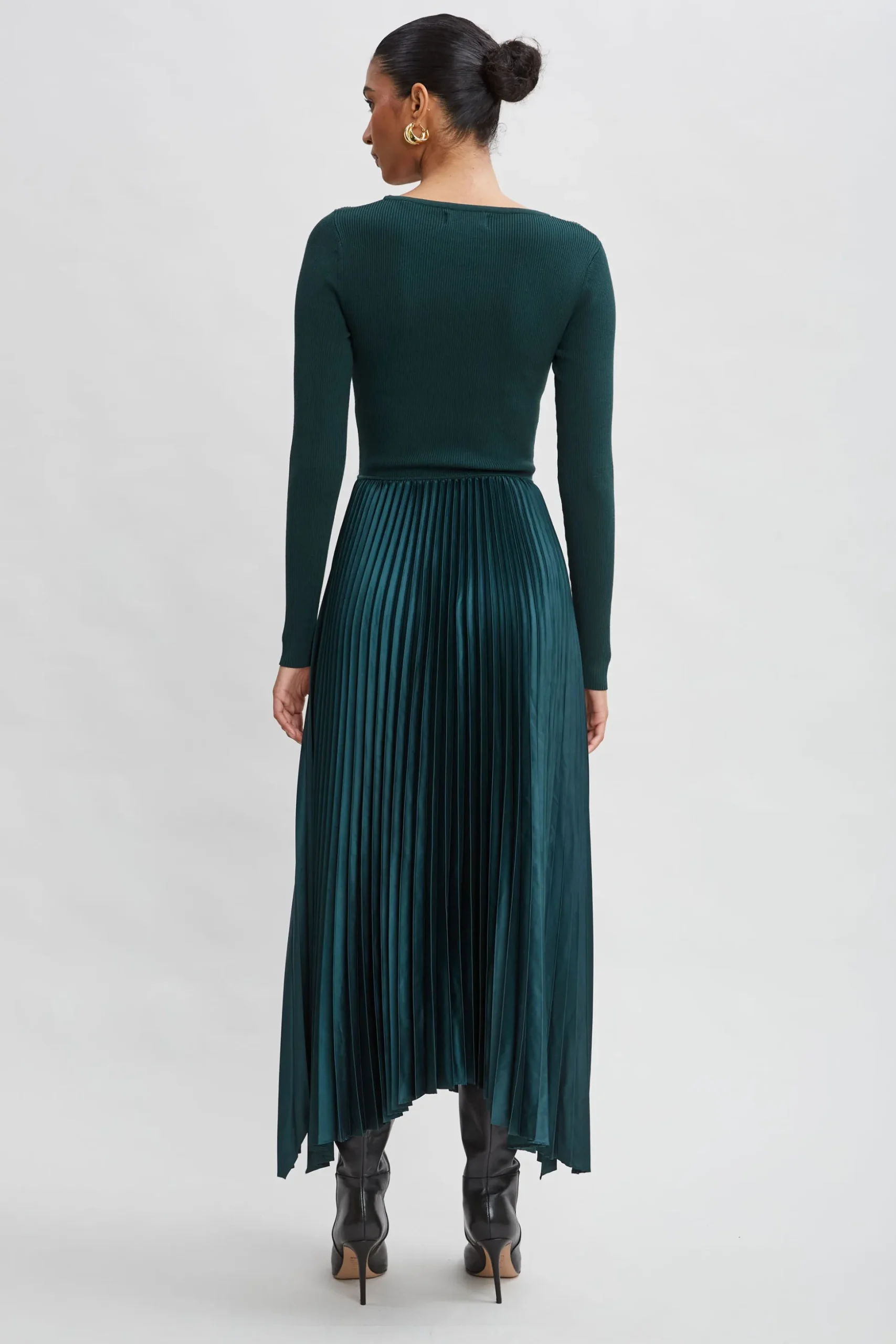 Elie Tahari Dresses & Jumpsuits|Long Sleeve Dresses-Long Sleeve Knit Pleated Dress JUNIPER