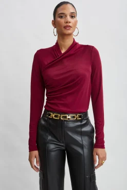 Elie Tahari Tops & Sweaters-Long Sleeve Ruched Draped Knit SANGRIA