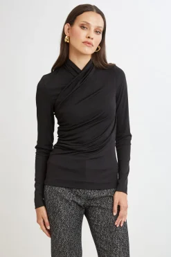 Elie Tahari Tops & Sweaters-Long Sleeve Ruched Draped Knit BLACK