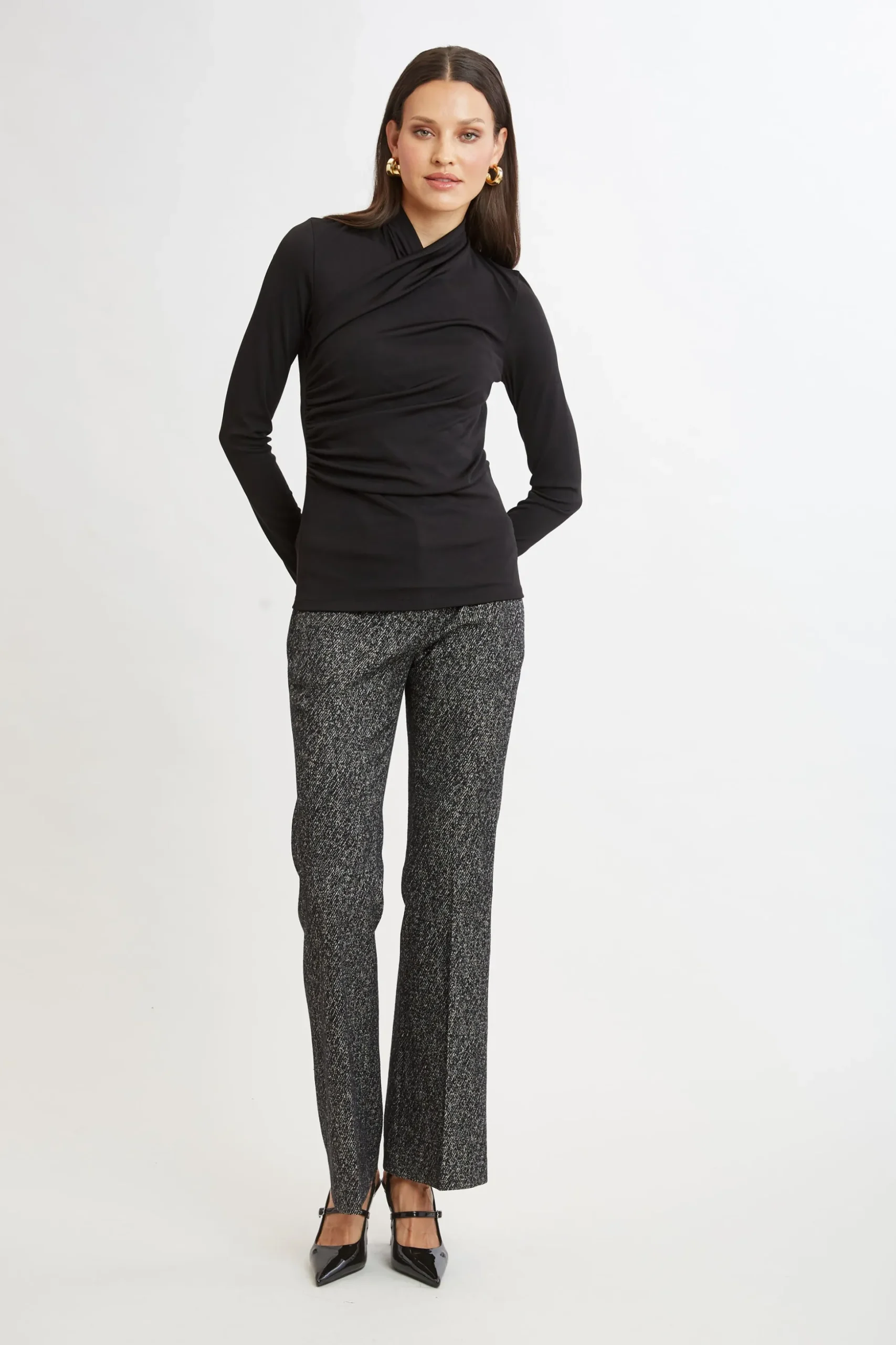 Elie Tahari Tops & Sweaters-Long Sleeve Ruched Draped Knit BLACK